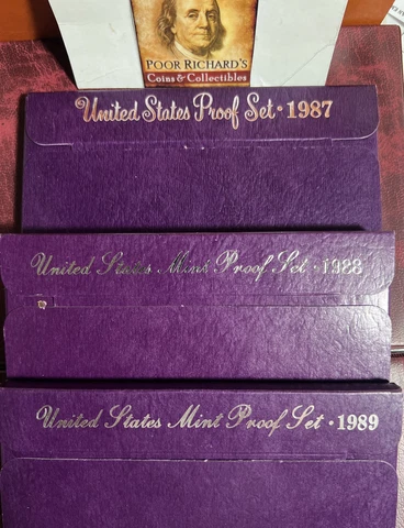 3 Year Run. US Proof Sets. OGP 1987, 1988, 1989. All In Good Condition. X752 Cover
