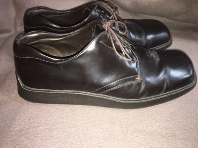 PRADA 1251 Square Toe OXFORDS Men 7 / US 8 Black Leather Hidden Lace Up Italy - Image 1 of 4