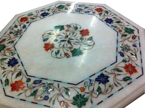 15" Marble corner Table top Semi Precious Stones inlay Work decor - Picture 1 of 1