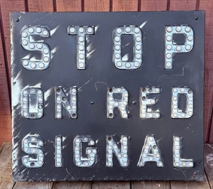 Vintage STOP ON RED SIGNAL Railroad Crossing Sign w/ Reflectors 22.5" x 25.5" - Picture 1 of 23