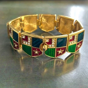 Swarovski rot grün Emaille vergoldet Kristall Gliederarmband signiert Vintage 18 cm - Bild 1 von 18