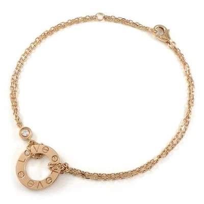 Pulsera Cartier Love B6063600 Círculo Doble Cadena Diamante K18PG Foto 1 de 4