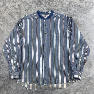 Vintage Double Impact Shirt Mens XL Blue Stripe Band Collar color block preppy - Image 1 of 4