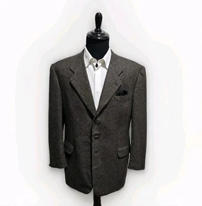 Belvest Blazer Men's 44R Cashmere Sport Coat Jacket Check Brown Black Blue Italy - Picture 1 of 17