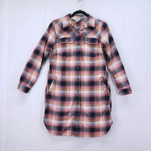Duluth Trading Co Pink Folklore Flannel Duster Dress Plaid Button Up Size XS - Picture 1 of 19