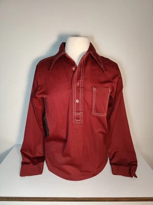 Vtg 60s 70s Shirt Men Sz M Brick Red Dacron Dagger Collar Pullon Long Sleeve USA - Image 1 of 4