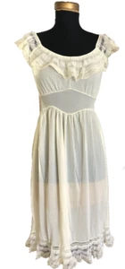 Van Raalte 'Sherrio' Edwardian Sheer pleated lace Nylon Night gown yellow S 32 - Picture 1 of 7