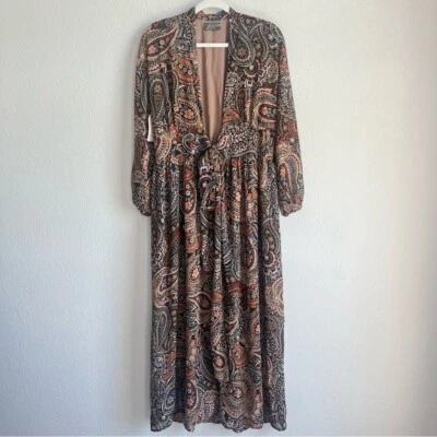 Dress Forum Floral Paisley Boho Long Sleeve Wrap/Duster Pocket Dress Size S NWT - Image 1 of 4
