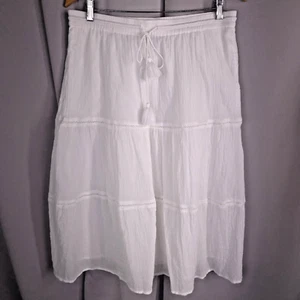 Talbots Skirt Womens Petite Large White Gauze Tiered Midi Boho Coastal Cottage - Picture 1 of 11