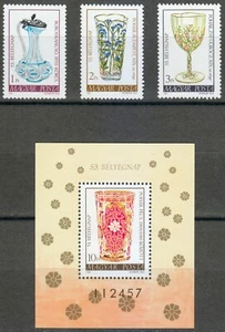 Hungary 1980 MNH Mi 3445-3447+Block 144 Sc 2654-2657 Art of Glass. Stamp Day ** - Picture 1 of 2