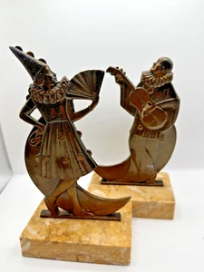 Vintage Art Deco Pair of Original 1930s French Pierrot & Columbine Clown Bookend - Picture 1 of 16