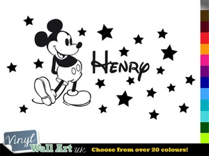 Personalised MICKEY MOUSE Disney Boys Name + Stars Vinyl Wall Art Sticker Decal - Picture 1 of 4