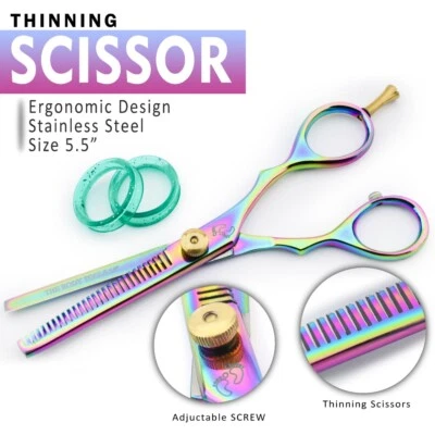 HARYALI LONDON Tijeras profesionales para adelgazar el cabello tijeras para cabello rizado diseño arco iris tamaño 5,5"