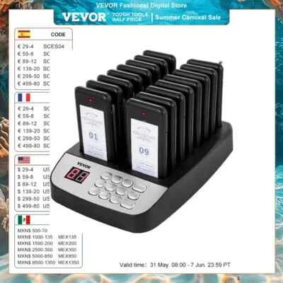 Wireless Restaurant Buzzer Pager 16 Coasters Paging Guest Calling Queuing System - Bild 1 von 4
