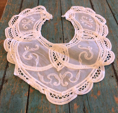 Cuello bebé niño vintage blanco encaje botón bordado Foto 1 de 4