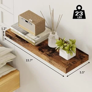 15.8-Inch Floating Shelf, Set of 6 Wooden Shelves, Wall Decor (Rustic Brown) - Picture 1 of 7