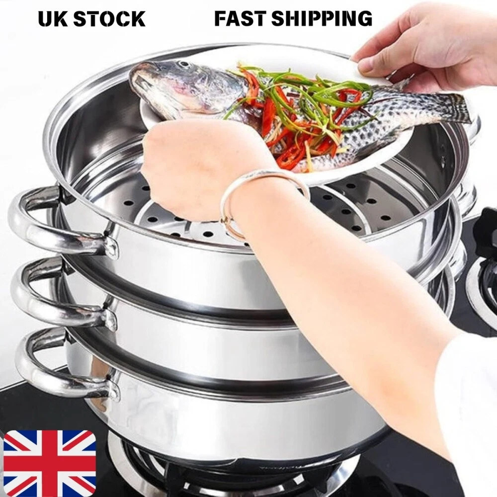 Joycook 3-Layer Stainless Steel Steamer Pot With Glass Lid - 10" Diameter