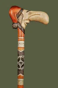Hand Carved Folk Art Design Walking Cane - Funny Antique Walking Stick - Picture 1 of 3
