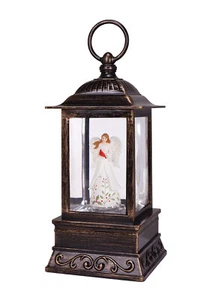 10.5"H ANGEL Holly with CARDINAL Lighted Glitter Water Globe Lantern B/O 74545 - Picture 1 of 2