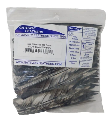 100 Pack Gateway Feathers 5" Left Wing: Shield  Camo Tre Bark 500LSTBR-100 - Image 1 of 3