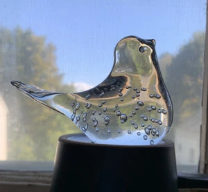 Clear Glass Bird Figurine Hand Blown Bullicante Songbird 4”X2.75” - Picture 1 of 9