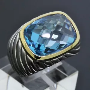 David Yurman Sterling Silver 18k Gold Blue Topaz East West Waverly Ring Size 6 - Picture 1 of 4