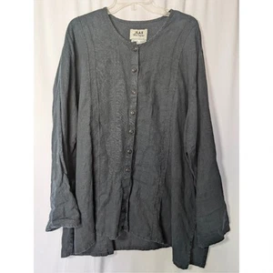 Vintage FLAX 100% Linen Button Up Shirt Women's 2X Blue Lightweight Lagenlook - Picture 1 of 5