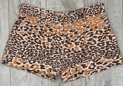Roberto Cavalli Denim Orange & Brown Leopard Shorts Size 40 - Image 1 of 4