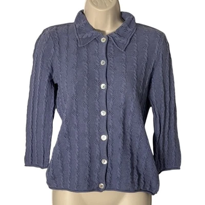 Cárdigan suéter tejido con cable y seda Boden azul púrpura talla 8 Foto 1 de 4