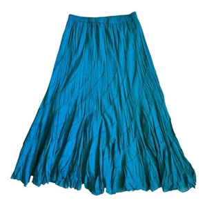 Cal Style Teal Flowy Tiered 100 % Cotton Maxi Skirt Large - Picture 1 of 9