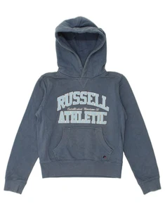 RUSSELL ATHLETIC Womens Crop Graphic Hoodie Jumper UK 14 Medium Navy Blue BY86 - Picture 1 of 4