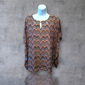 Dana Buchman Sz S Beautiful Batwing Blouse, Multicolor Art Deco. L-6 - Picture 1 of 9