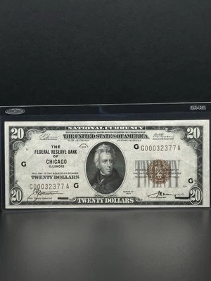 1929-$20 DOLLARS BILL The Federal Bank  Of CHICAGO Very Nice Choice High Grade - Image 1 of 4