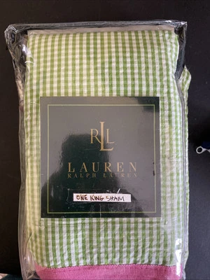 Ralph Lauren Molino de Agua Verde King Sham Set Gingham Rosa Ribete Foto 1 de 3