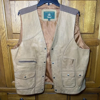 Vintage Orvis Vest Men L Brown Suede Leather Hunting Cargo Ammo Pockets - Image 1 of 4