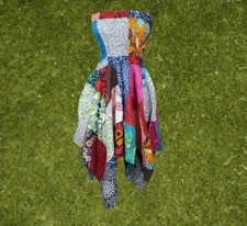 Womens Hilow Skirt, Patchwork Casual Wear, Bohemian Dress,Blue Cotton Hippie S/M