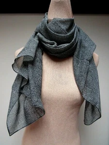 Vintage schwarz weiß Punkte Baumwolle 28 x 53 langer Schal halbtransparent schmaler Saum gebraucht, in einwandfreiem Zustand - Bild 1 von 4