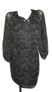 Vestido MAX STUDIO Talla Pequeña Negro Gris Gasa Cintura Calada Boho Blusa LS - Imagen 1 de 7