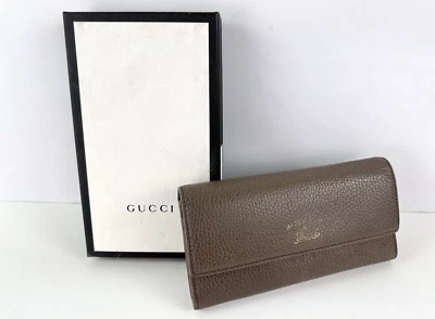 Auténtica Cartera Larga Gucci de Cuero Rosa Topo Columpio Doble Plegable en Caja Foto 1 de 4