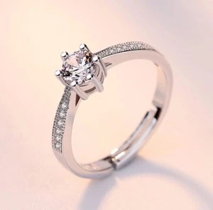 925 Sterling Silver Crystal Stone Adjustable Ring Womens Girls Jewellery Gift UK - Picture 1 of 5