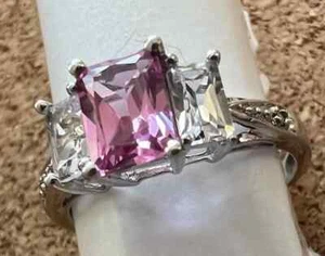 Ring 10 Karat Weißgold Leer Gem Ltd rosa und weiße Saphire und Diamanten 2,0 g - Bild 1 von 10