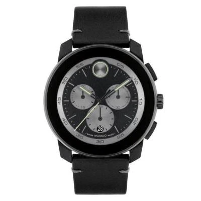 MOVADO BOLD TR90 3601092 BLACK DIAL BLACK LEATHER STRAPS 44MM CASE MENS WATCH - Image 1 of 4