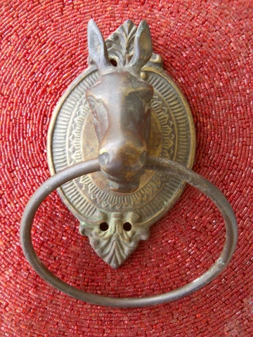 Antique vintage ornate decoration horse head brass or bronze animal door knocker Cover