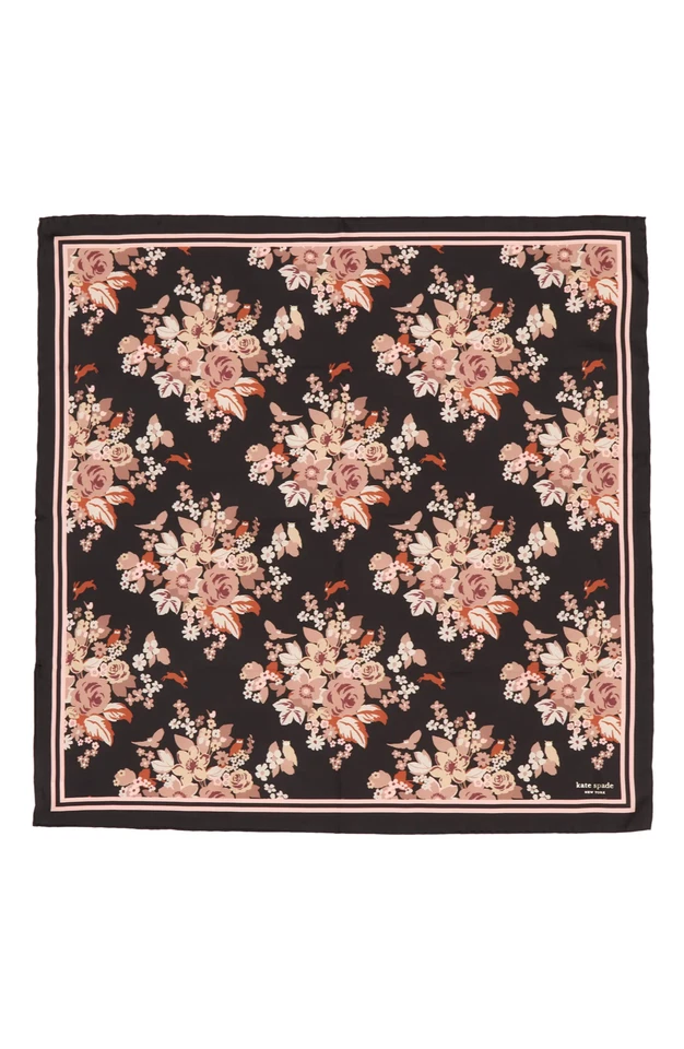 KATE SPADE 34” ” New York Hand-rolled Edge Floral Silk Multicolor Scarf