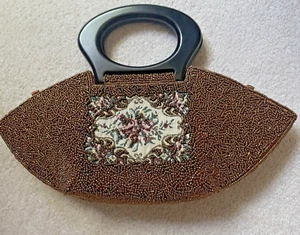 New Bronze Beaded Purse with Tapestry Center - Picture 1 of 7