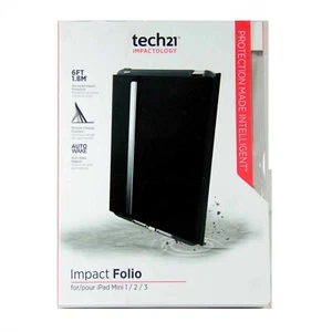 TECH21 CASE FOR IPAD MINI 3 2 1 FOLIO IMPACT FOLIO AUTO WAKE BLACK BIRD T21-4413 - Picture 1 of 2