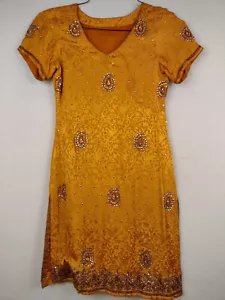 Beautiful Vintage Gold Dress Floral Rhinestones Sequins Beading - Picture 1 of 12