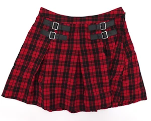 Hot Topic Skirt Women Juniors Small Red Black Plaid Pleats Buckle Mini - Picture 1 of 11