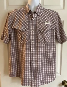 Magellan Pearl Snap Fish Gear Orange/Blue Plaid Vented SS Shirt - Mens Size M - Picture 1 of 11