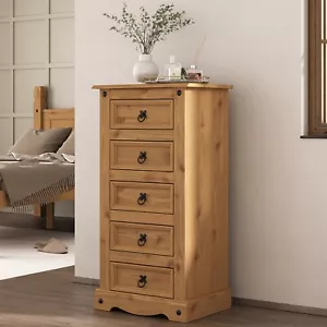 Corona Chest of Drawers 5 Drawer Narrow Mexican Solid Pine - Picture 1 of 6